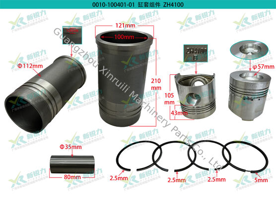 Cylinder Liner Kit For Weifang ZH4100 ZH4100Y4 ZH4100D ZH4100ZD KD4100 ZHAG HD4100 Generator / Stationary Power / Loader / Tractor Engine